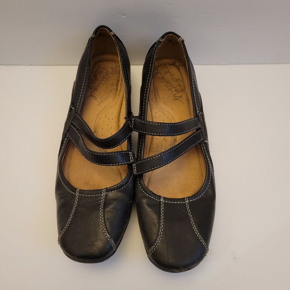 Womens Natural Soul Black Leather Mary Jane Shoes Size 9w
